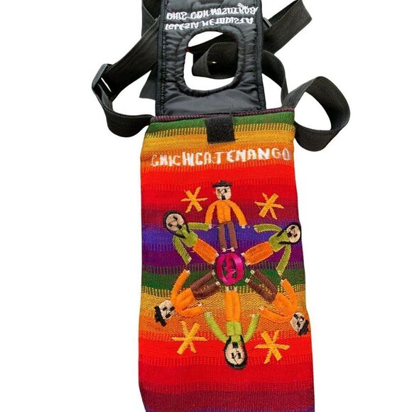 Handcrafted Guatemalan Wine Caddy Holder With Colorful Embroidery & Adjustable S - Picture 4 of 6